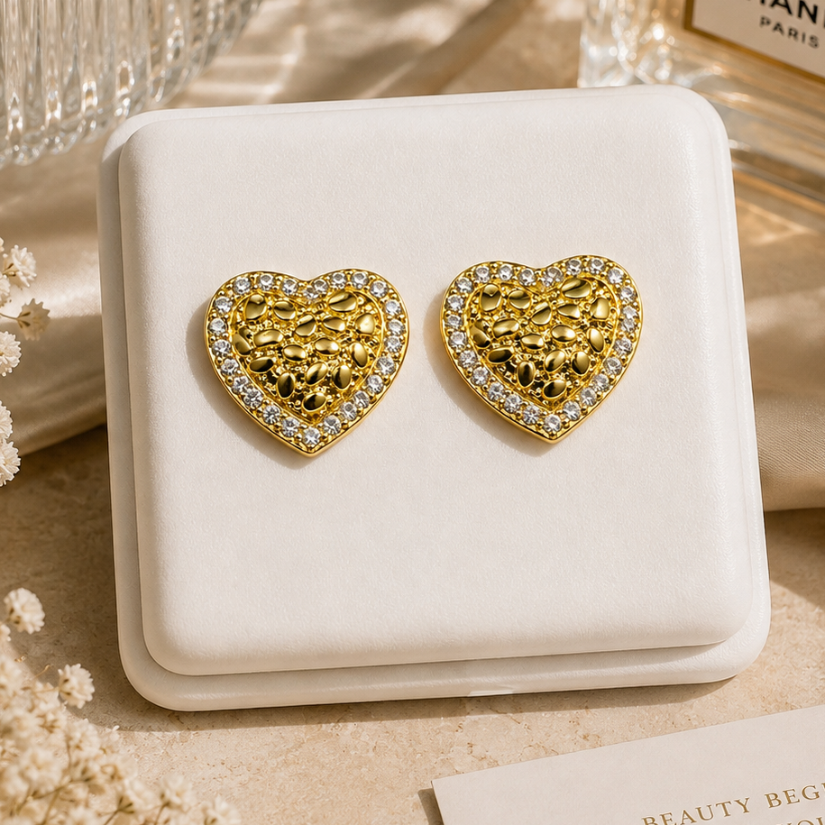 Heart nugget w/ cz- Gold tone