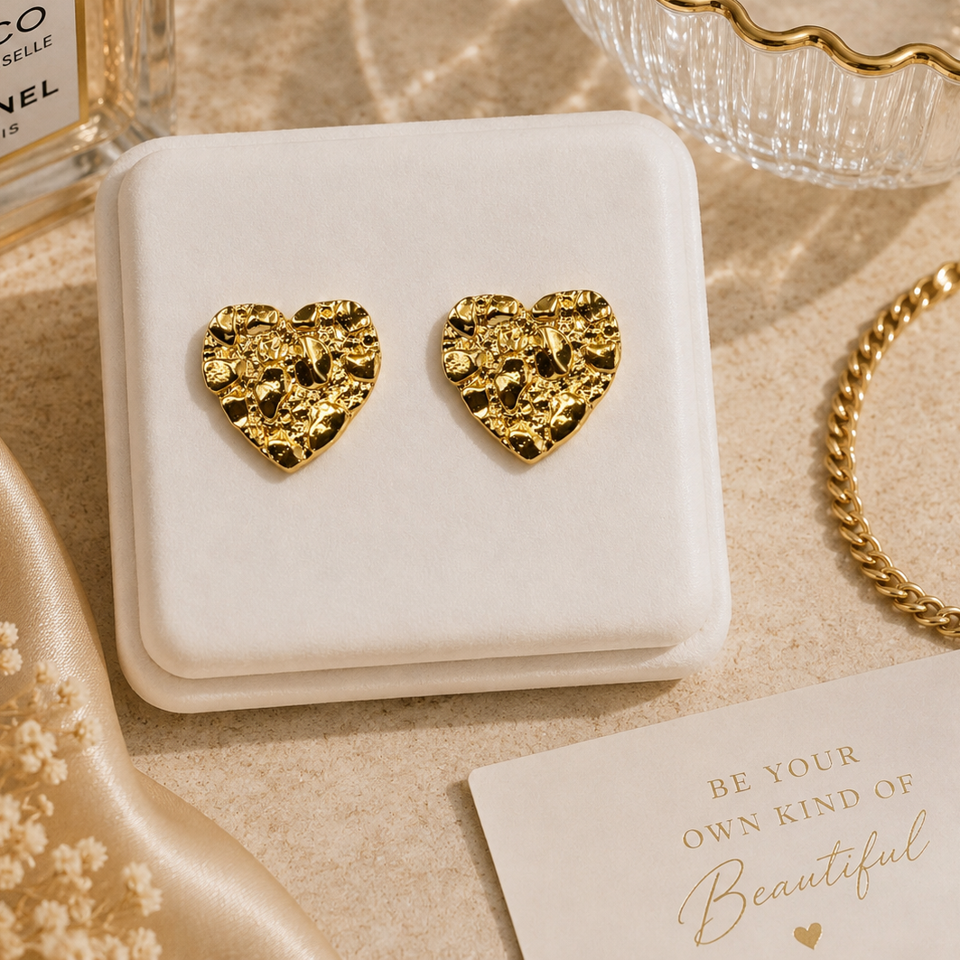 Textured Heart Nugget Studs