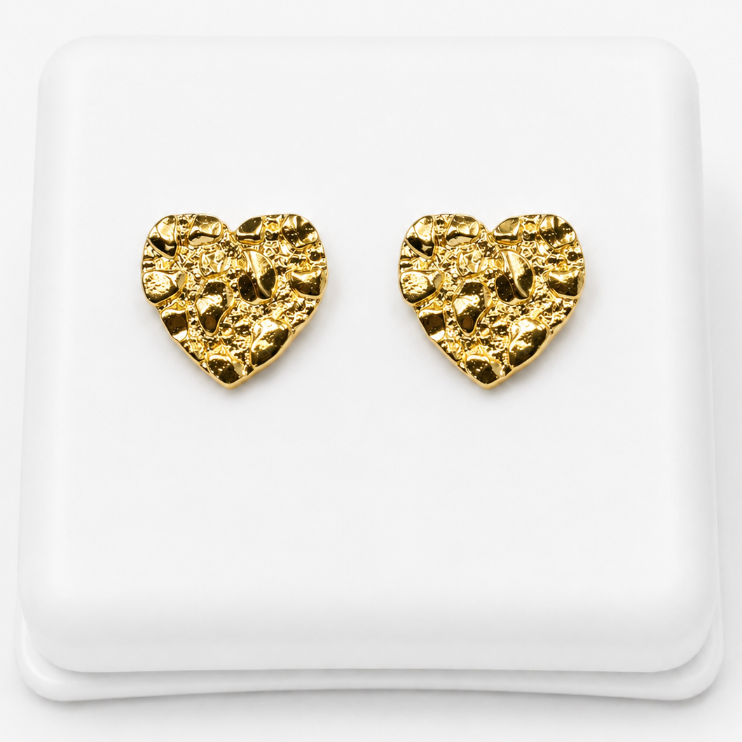 Textured Heart Nugget Studs