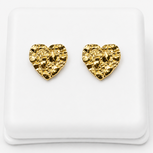 Textured Heart Nugget Studs