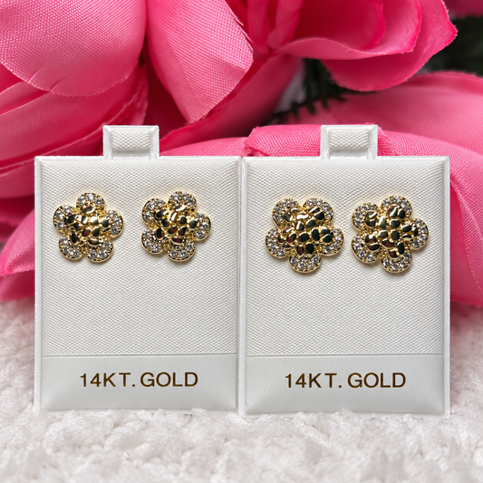 Flower Nugget w/cz -Gold tone
