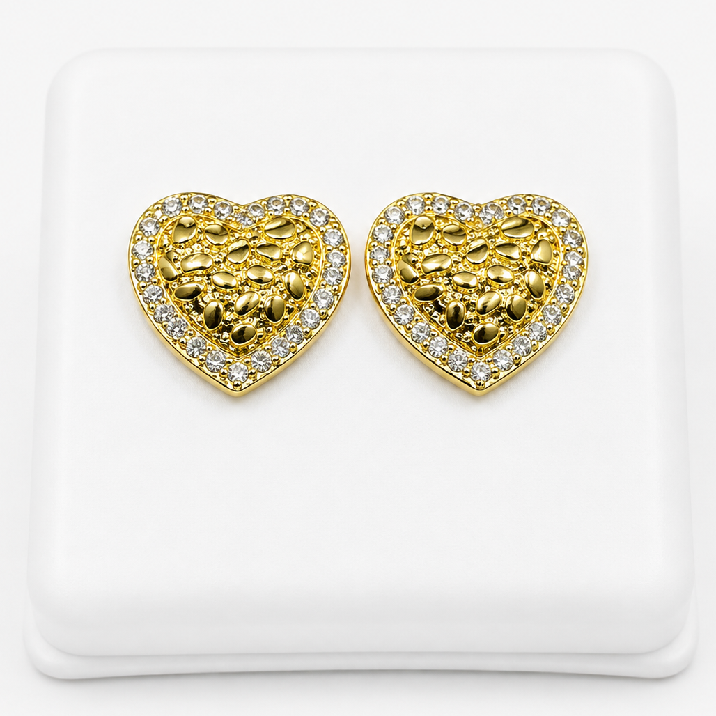 Heart nugget w/ cz- Gold tone