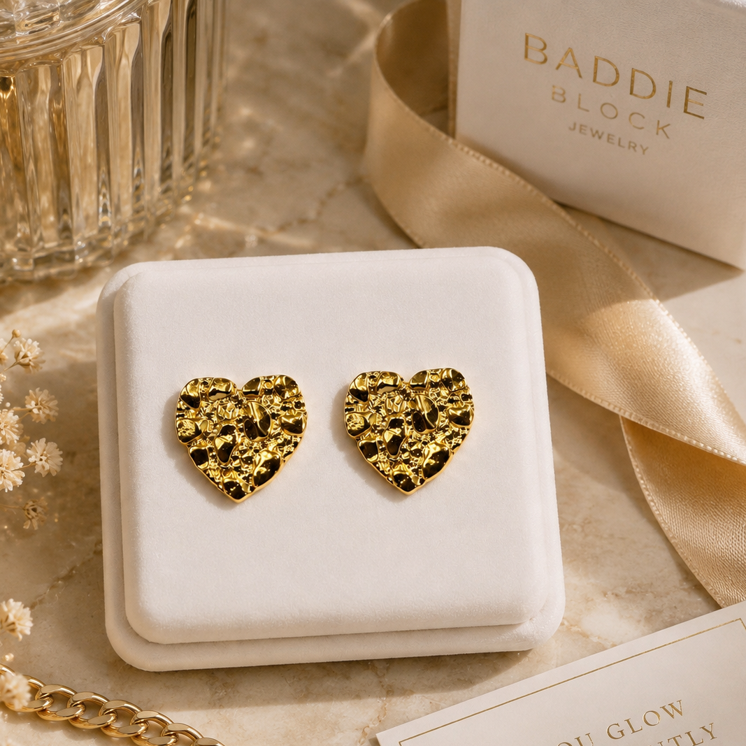 Textured Heart Nugget Studs