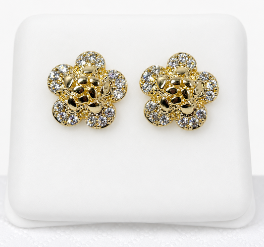 Flower Nugget w/cz -Gold tone