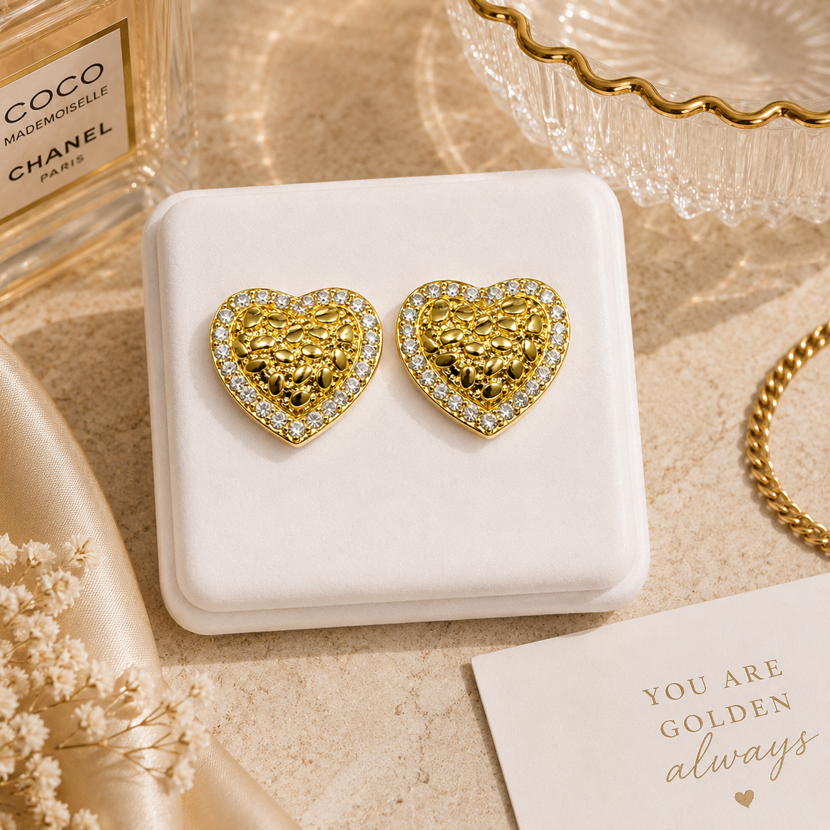 Heart nugget w/ cz- Gold tone